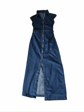 Denim Midi Dress Button Down Blue Casual Summer Dress